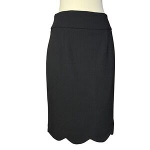 Pink Tartan Womens Skirt Size 2‎ Pencil Black Wool Scalloped Career Corporate